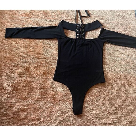 LOVE UNIVERSITY Black Long Sleeve Laceups Stretch Body Size L - Picture 8 of 8